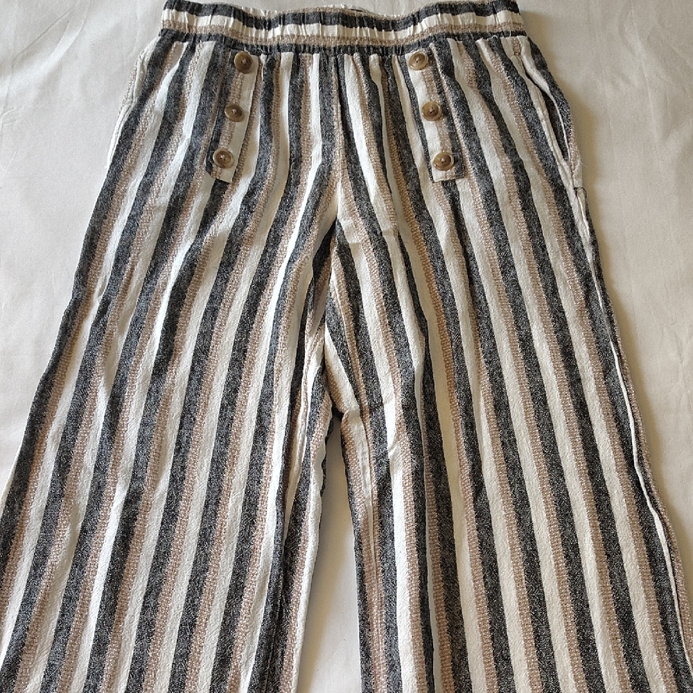 Marissa Olivia Striped Wide-Leg Pants in Cream, Grey & Tan Small Light Weight